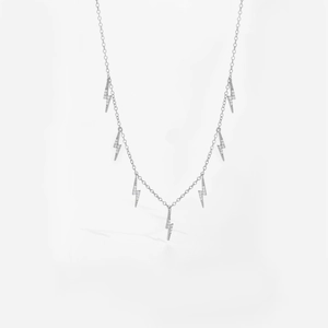 Detailed close-up of S925 sterling silver chain with seven sparkling zircon lightning charms