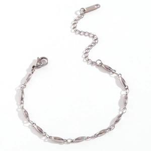 Detail of silver stainless steel chain bracelet with lobster clasp and adjustable links