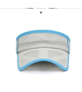 Detailed front view of mesh breathable sun visor hat for kids with blue trim