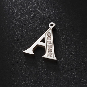 Silver letter A titanium steel pendant with sparkling diamonds for DIY jewelry making