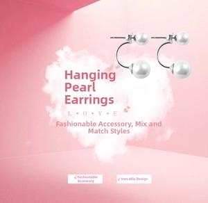 Detail view of S925 silver pearl stud earrings with a versatile detachable back-hanging design