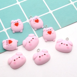 Cute Pink Cartoon Pig Resin Charms Heart Animal Pendants For DIY Jewelry Making Keychain Earring Accessories