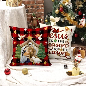 Vintage Nativity and Jesus Christmas pillow covers set in festive holiday decor