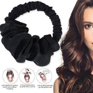 Heatless hair curler for buns with step-by-step instructions and model demonstration