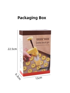 Cookie press kit packaging box showing product dimensions 22.5cm x 15cm x 6.3cm
