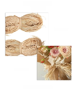 Detailed texture of natural raffia straw fibers used for floral bouquet packaging