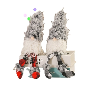 Christmas plush gnomes set with long legs in red and black plaid on white background