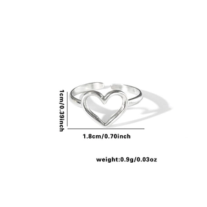 Titanium steel open heart ring in silver finish with precise dimensions and weight