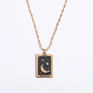 18K gold plated tarot necklace with moon and star zircon pendant featuring The Moon design