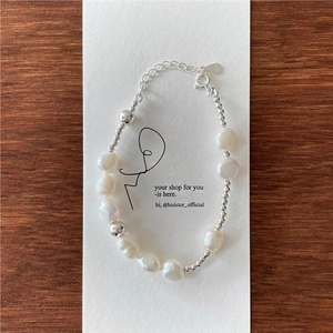 Baroque Freshwater Pearl Bracelet 925 Sterling Silver Geometric Beads Minimalist Jewelry For Women Adjustable