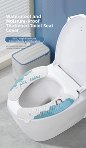 Detail showing thickened waterproof EVA toilet seat cover with cartoon penguin prints