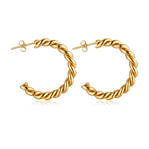 Boucles d'oreilles créoles torsadées dorées en acier inoxydable poli pour femme