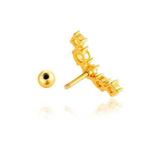 Curved titanium steel heart ear stud with clear crystals and screw ball back in gold finish