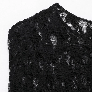 French style black lace knit top with delicate floral crochet and sheer mesh details