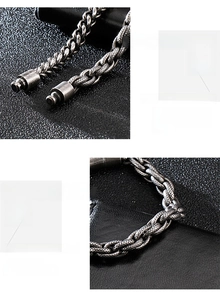 Macro view of vintage punk style dark gray electroplated metal chain bracelet for men