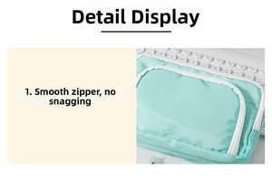Close-up of the smooth white zipper and durable nylon fabric of this green pencil case