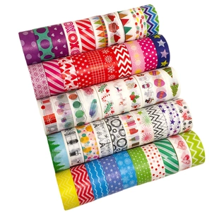 Set of colorful decorative Washi tape with Christmas patterns for DIY crafts and journaling