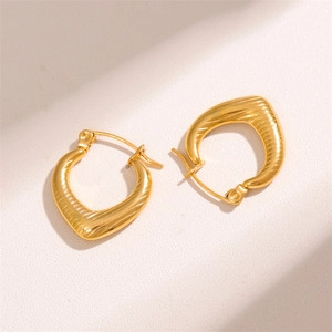 18K gold plated stainless steel heart hoop earrings with elegant vertical rib texture