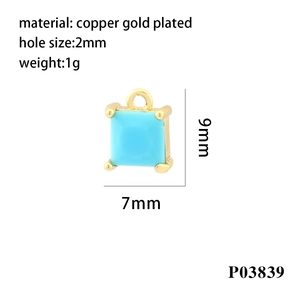 18K gold plated copper square turquoise pendant 9x7mm for DIY jewelry making