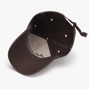 Dark brown 100% cotton baseball cap with 3D star embroidery and breathable eyelets