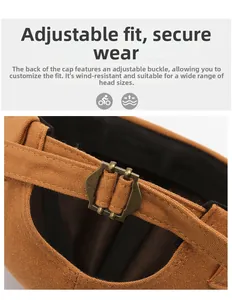 Detail of retro bronze metal buckle and adjustable canvas strap on the sailor cap