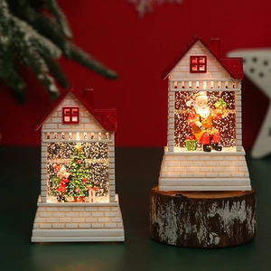 Christmas Santa water globe lantern with LED light and glowing house ornament decor