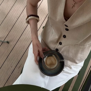 Women Linen Texture Outfit Sleeveless V Neck Button Down Waistcoat And High Waisted Shorts Casual
