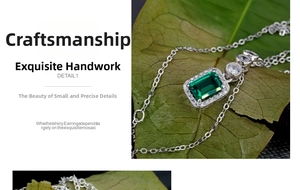 Macro shot of 1ct emerald cut green gemstone pendant with micro-paved halo on silver chain