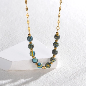 18K gold plated stainless steel necklace featuring colorful natural stone beads on a gold chain