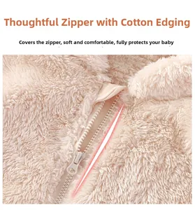 Macro view of plush flannel fabric with cotton zipper guard for baby warmth