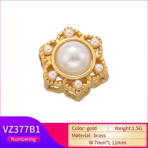 French style gold plated brass hexagram pearl bead with hollow design 7mm by 11mm