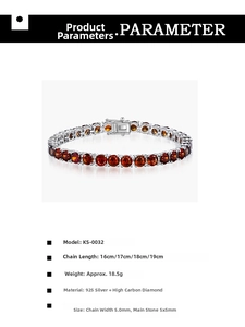 Detailansicht der 925er Silber Tennis-Kette mit 5mm orangeroten High Carbon Diamanten