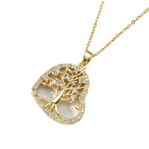 18K gold plated stainless steel necklace with tree of life heart pendant and crystals