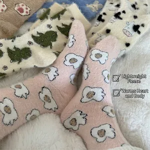 Fuzzy winter socks in animal patterns and coral fleece for cozy home thermal comfort