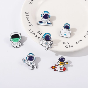 Set of six colorful astronaut DJ enamel pins made of high-quality zinc alloy