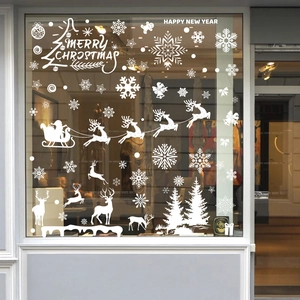 Stickers de Noël blancs pour fenêtres avec Père Noël, traîneau et motifs de flocons