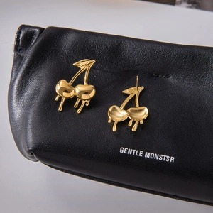 Detail von 18K Gold Edelstahl Kirschohrringen mit kreativem flüssigem Schmelzeffekt