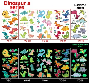 Luminous dinosaur tattoo stickers for kids showing glowing effect in the dark
