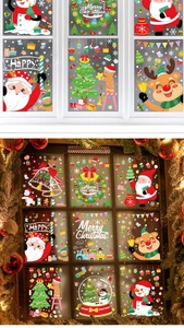 Détail des stickers de Noël pour fenêtres avec Père Noël, bonhomme de neige et renne