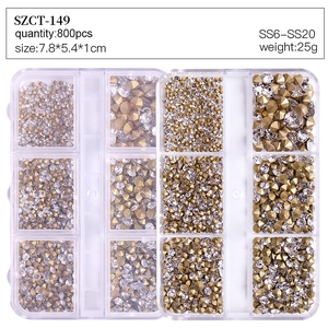 800pcs assorted sizes SS6-SS20 crystal rhinestones set in clear 12-grid storage box