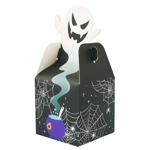 European Halloween gift box with white ghost handle and spider web pattern