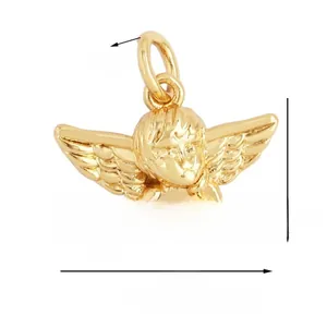 Detailed view of golden cupid angel pendant with measurements showing 15mm width