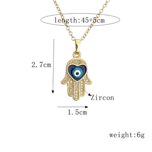 Gold Hamsa Hand necklace with blue evil eye and zircon stones for women necklace