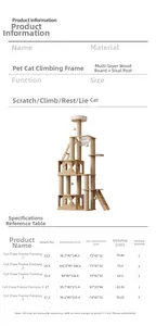 Detailed dimension chart for large multi-level wooden cat tree with sisal scratching posts