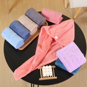 Absorbent coral fleece microfiber hair drying towels with button in various colors