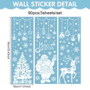 White Christmas window snowflake stickers set featuring Santa, reindeer and tree decals