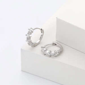 Minimalist S925 sterling silver hoop earrings with sparkling round cubic zirconia stones