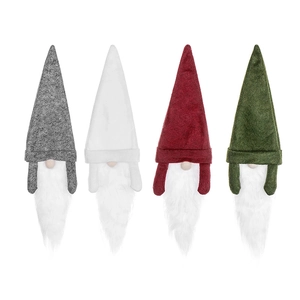 Set of 4 Christmas gnome wine bottle covers in grey, white, red, and green felt fabric