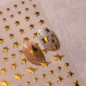 3D gold star nail stickers with diverse star patterns for professional manicure art