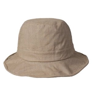 Unisex khaki linen bucket hat with breathable fabric and casual sun protection design